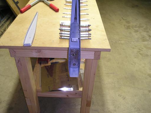 View of counterbalance weight bolted to rib