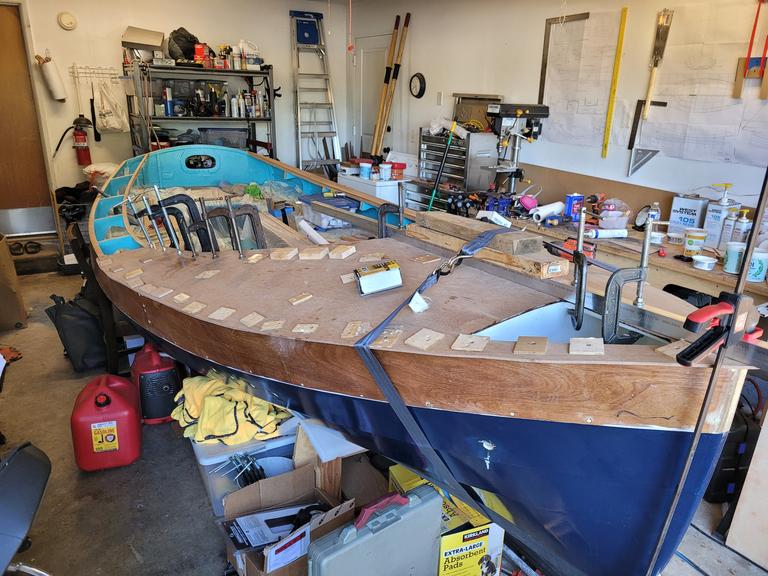 glueing fwd stbd deck